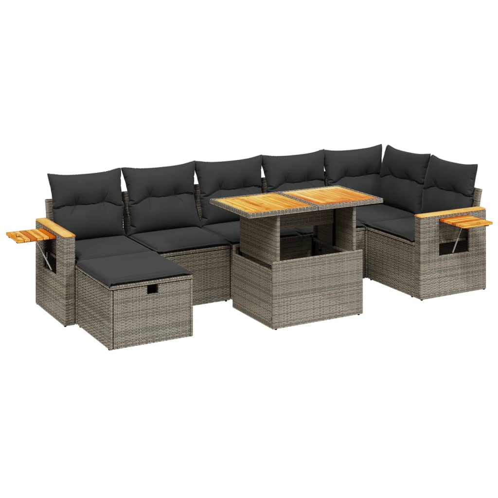 Set Divano da Giardino 8 pz con Cuscini Grigio in Polyrattan