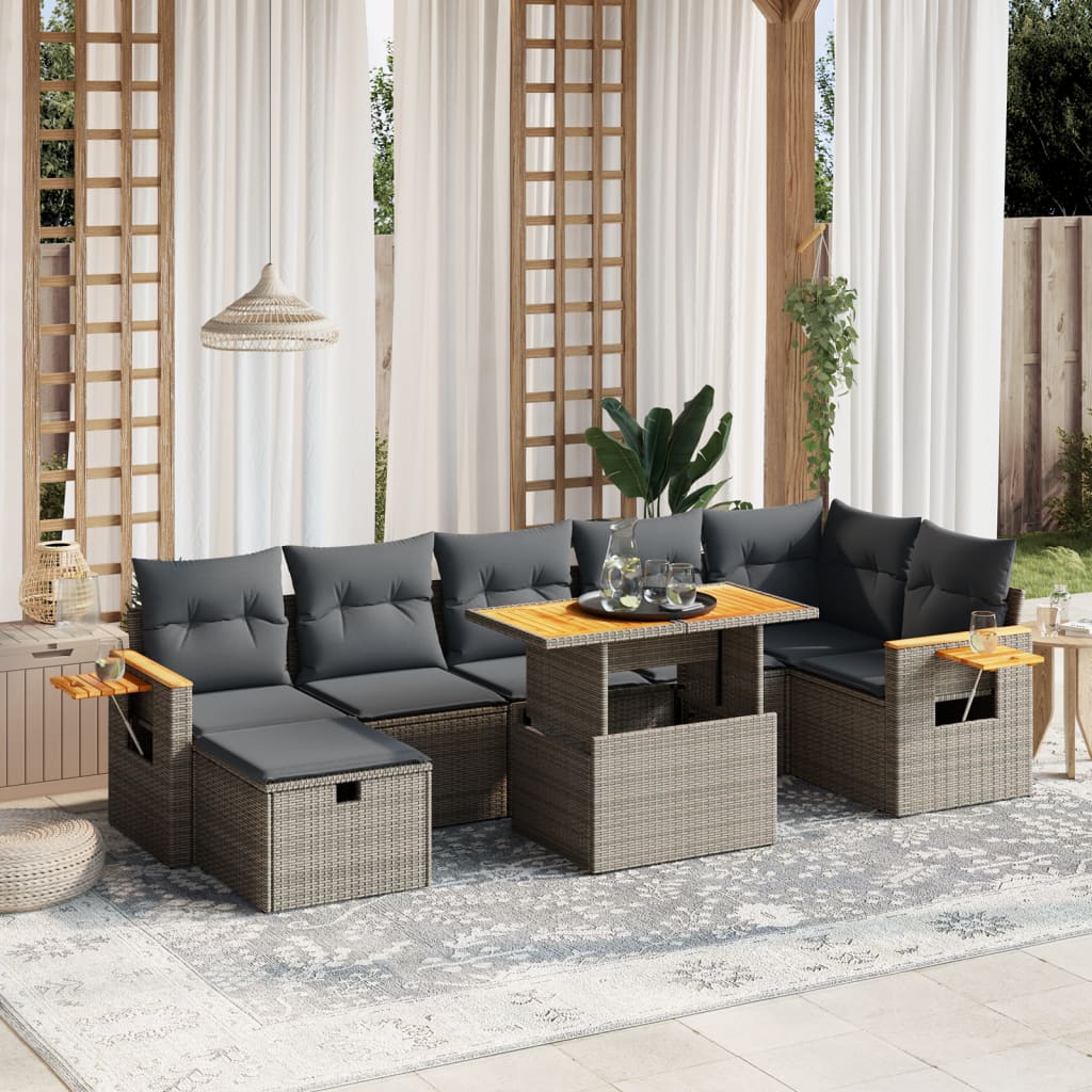 Set Divano da Giardino 8 pz con Cuscini Grigio in Polyrattan