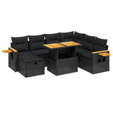 Set Divani da Giardino con Cuscini 8 pz Nero in Polyrattan