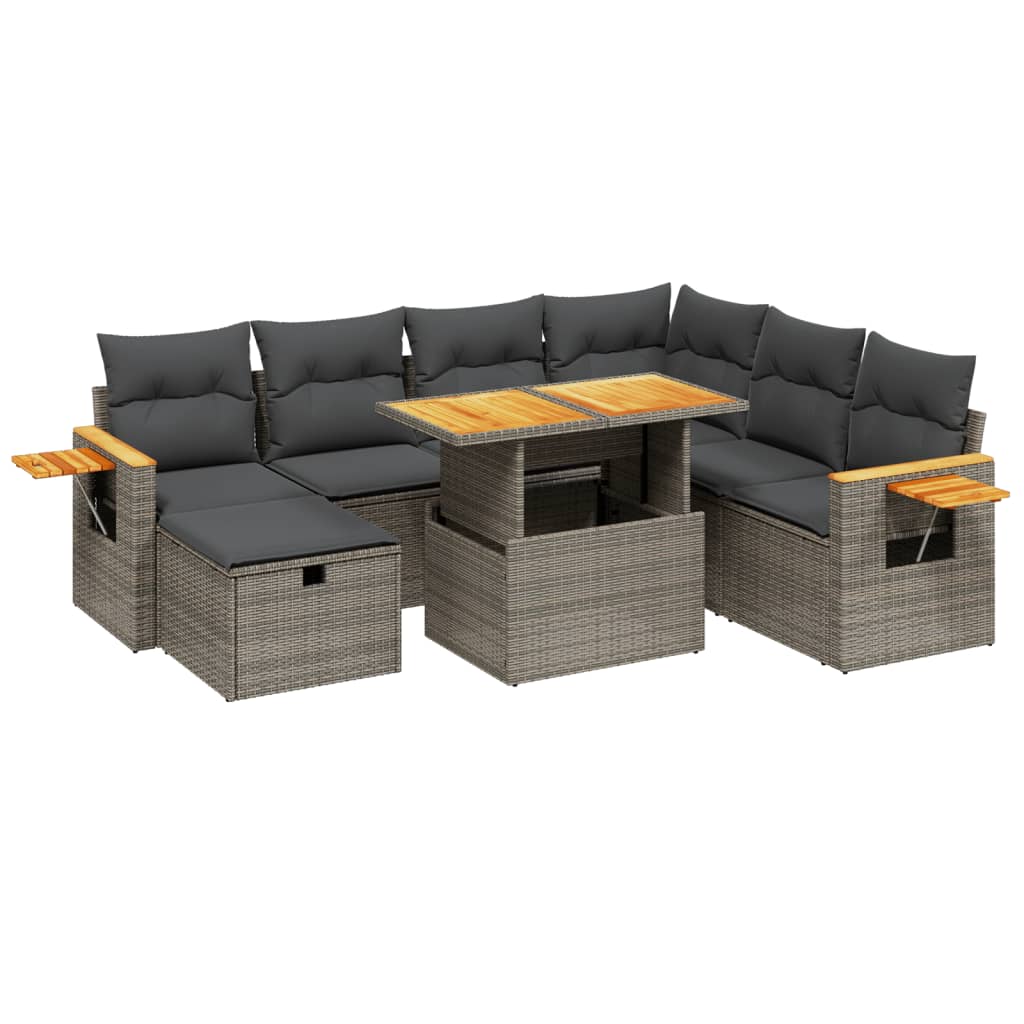 Set Divano da Giardino 8 pz con Cuscini Grigio in Polyrattan