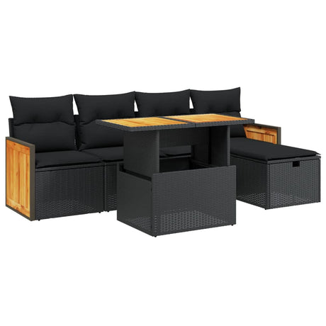 Set Divano da Giardino 6 pz con Cuscini Nero in Polyrattan