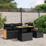 Set Divano da Giardino 6 pz con Cuscini Nero in Polyrattan