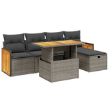 Set Divano da Giardino 6 pz con Cuscini Grigio in Polyrattan