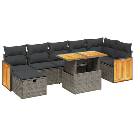 Set Divano da Giardino 8 pz con Cuscini Grigio in Polyrattan