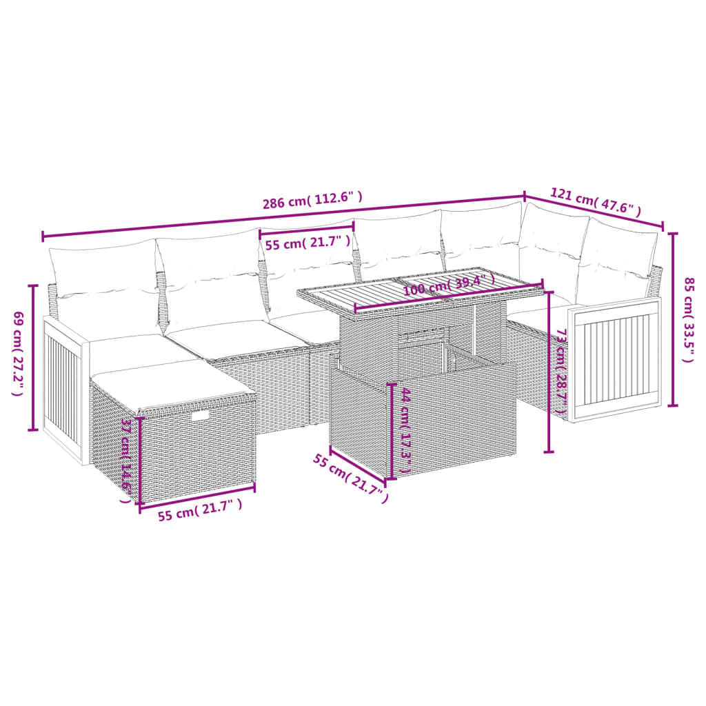 Set Divano da Giardino 8 pz con Cuscini Grigio in Polyrattan