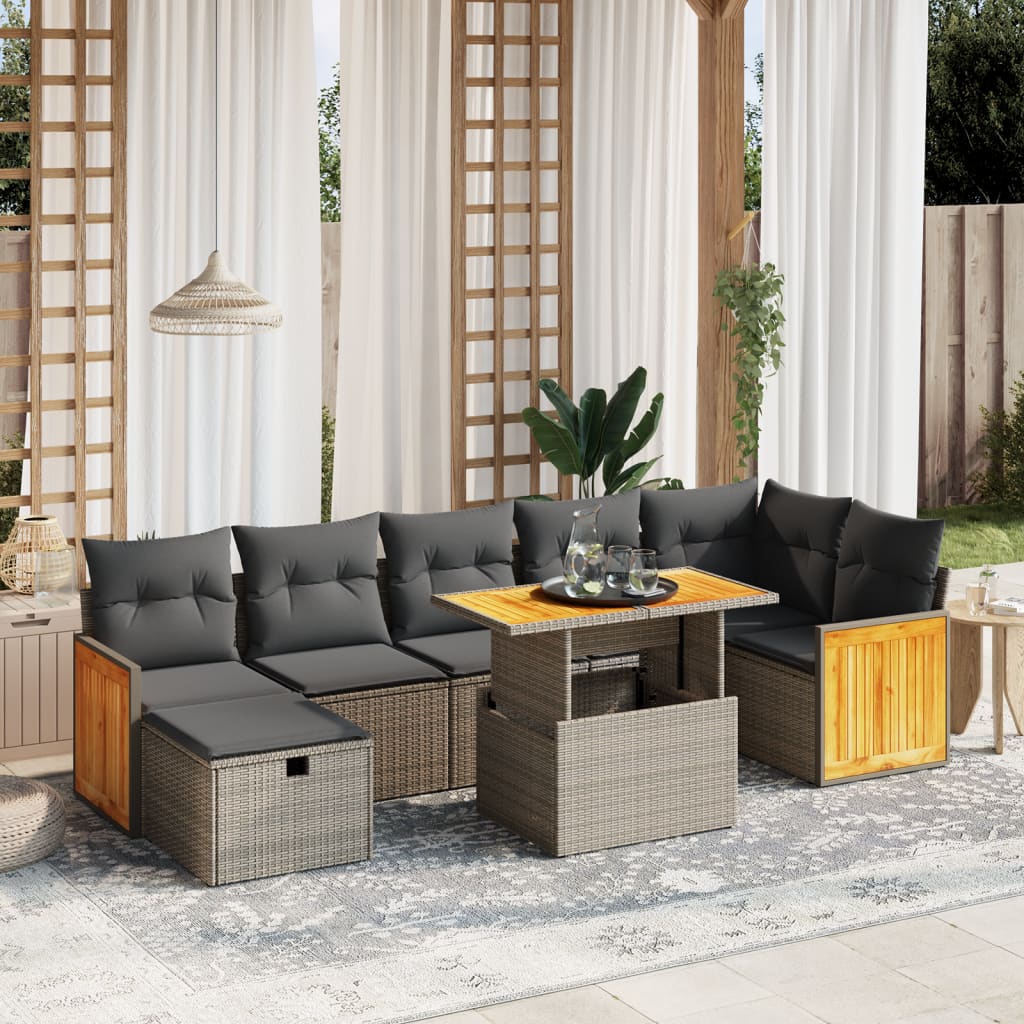 Set Divano da Giardino 8 pz con Cuscini Grigio in Polyrattan