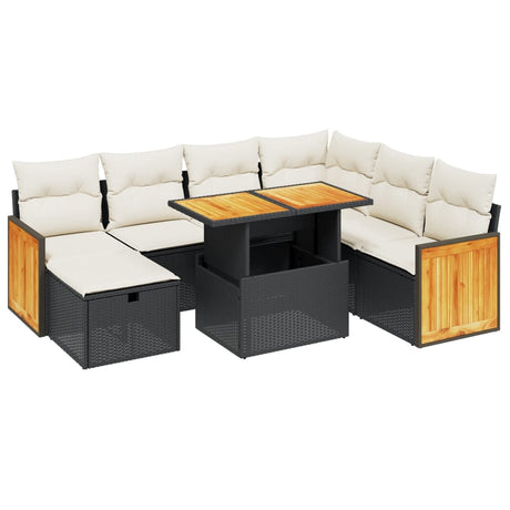 Set Divani da Giardino con Cuscini 8 pz Nero in Polyrattan