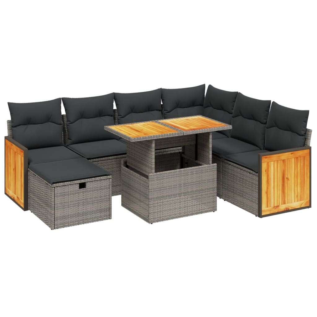 Set Divano da Giardino 8 pz con Cuscini Grigio in Polyrattan