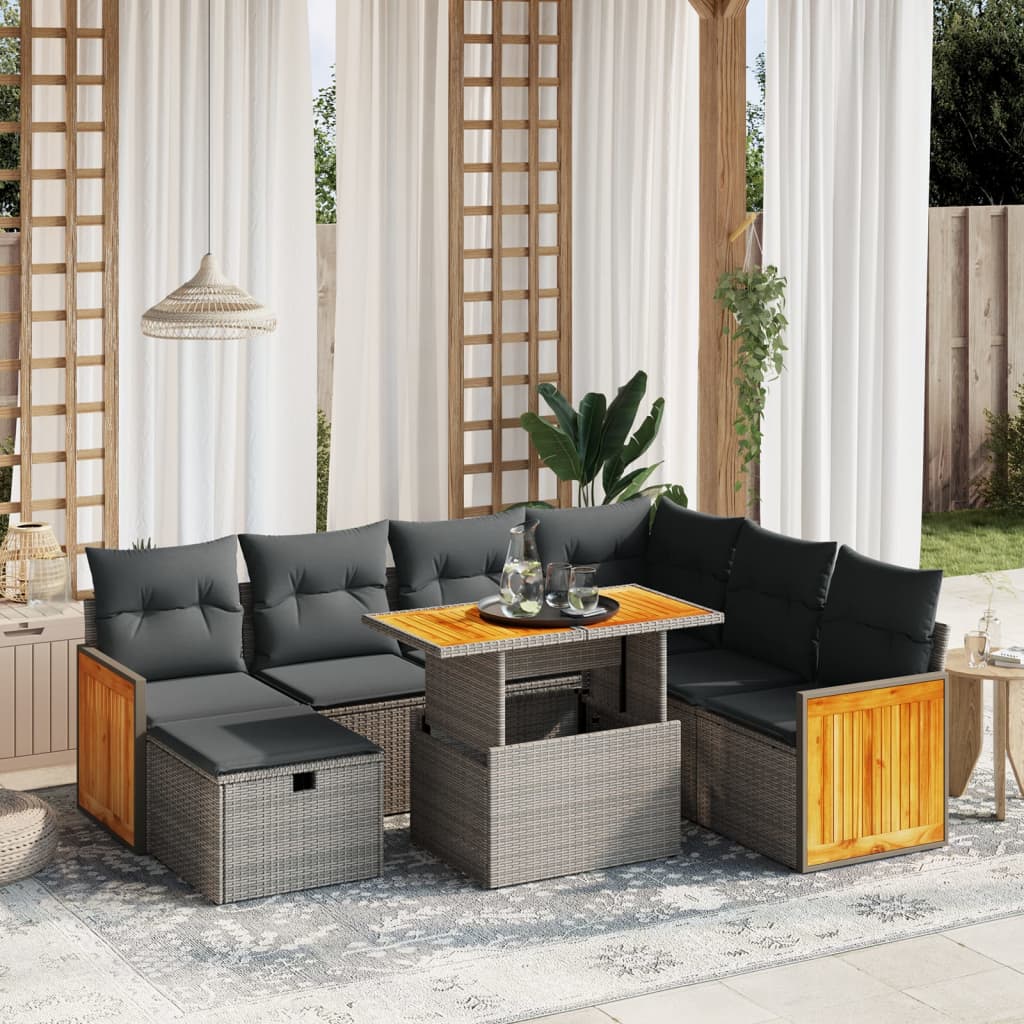 Set Divano da Giardino 8 pz con Cuscini Grigio in Polyrattan