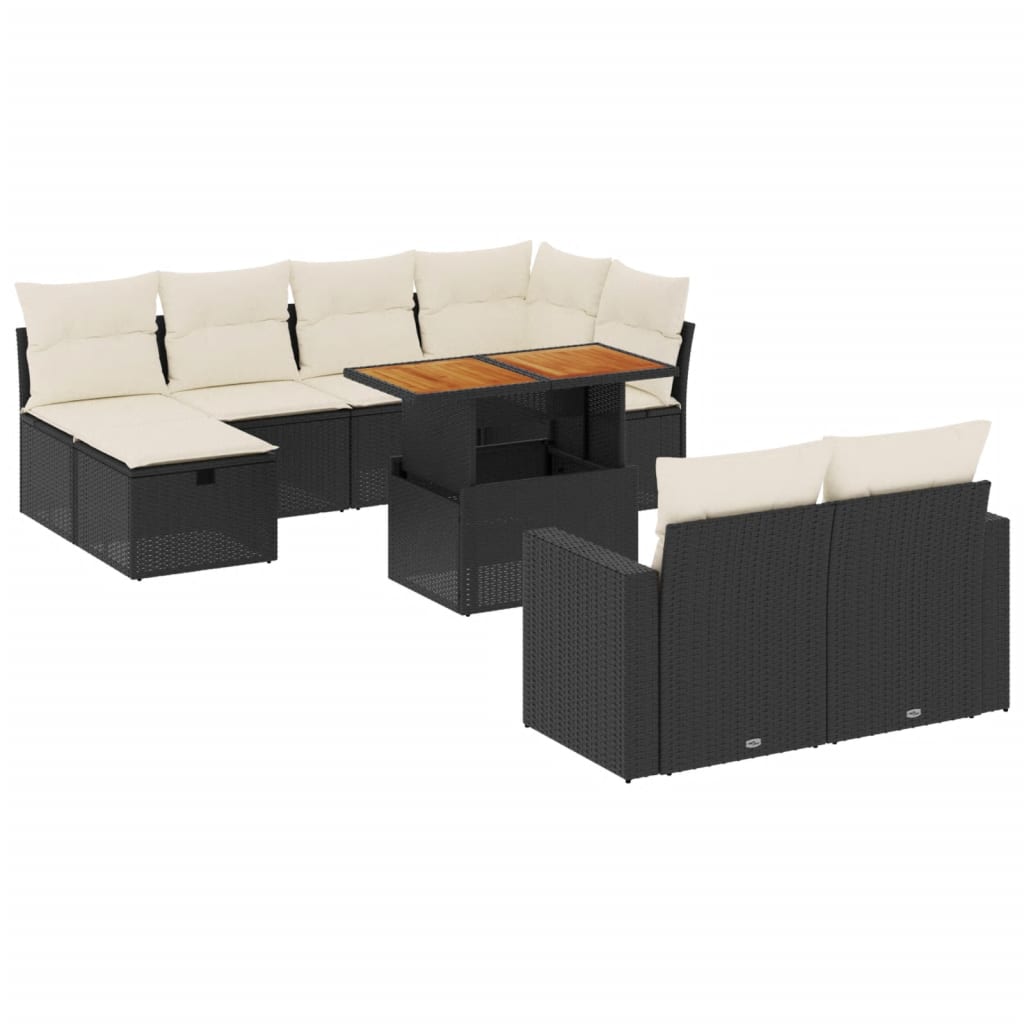 Set Divani da Giardino 11 pz con Cuscini in Polyrattan Nero