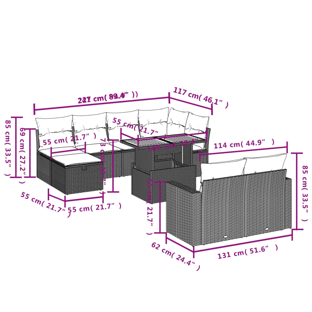 Set Divani da Giardino 11 pz con Cuscini in Polyrattan Nero