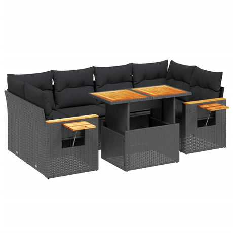 Set Divani da Giardino con Cuscini 7pz Nero Polyrattan