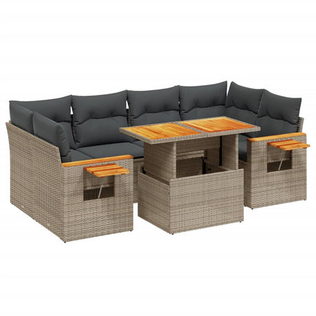 Set Divani da Giardino 7 pz con Cuscini Grigio in Polyrattan