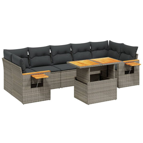 Set Divano da Giardino 8 pz con Cuscini Grigio in Polyrattan