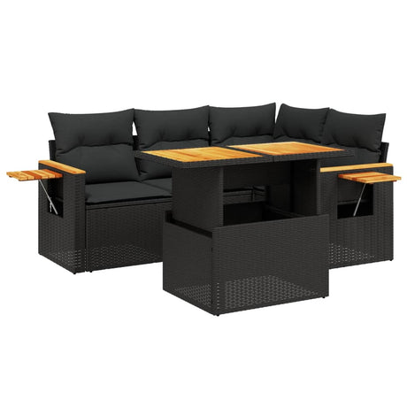 Set Divani da Giardino 5 pz con Cuscini in Polyrattan Nero