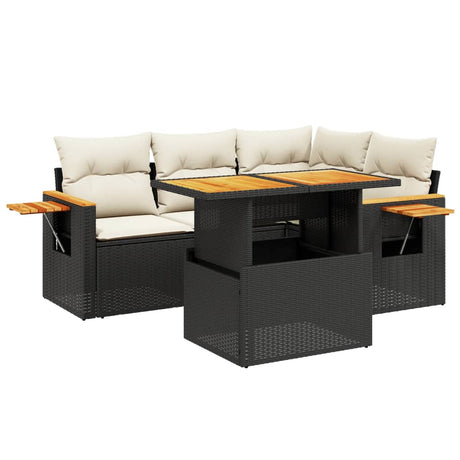 Set Divani da Giardino 5 pz con Cuscini in Polyrattan Nero