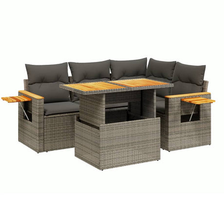 Set Divano da Giardino 5 pz con Cuscini Grigio in Polyrattan