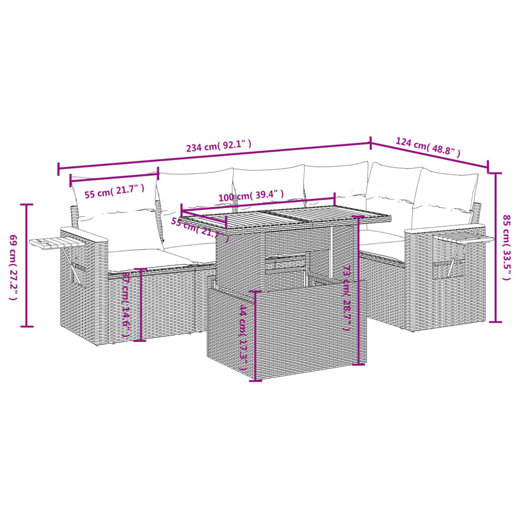 Set Divano da Giardino 6 pz con Cuscini Grigio in Polyrattan