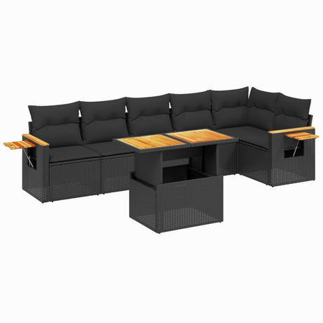 Set Divani da Giardino con Cuscini 7pz Nero Polyrattan