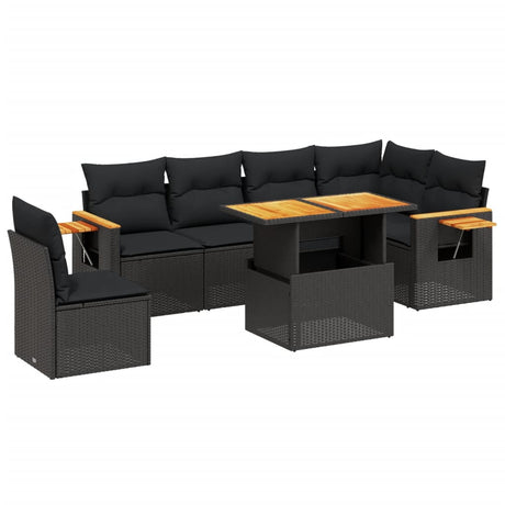 Set Divani da Giardino con Cuscini 7pz Nero Polyrattan