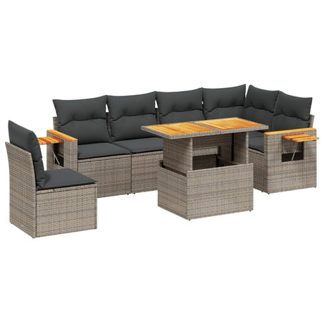 Set Divani da Giardino 7 pz con Cuscini Grigio in Polyrattan