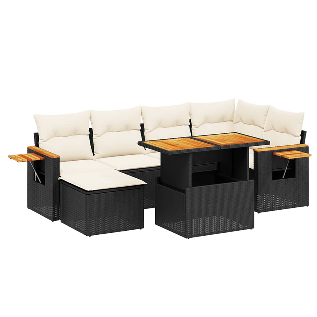 Set Divani da Giardino con Cuscini 7pz Nero Polyrattan