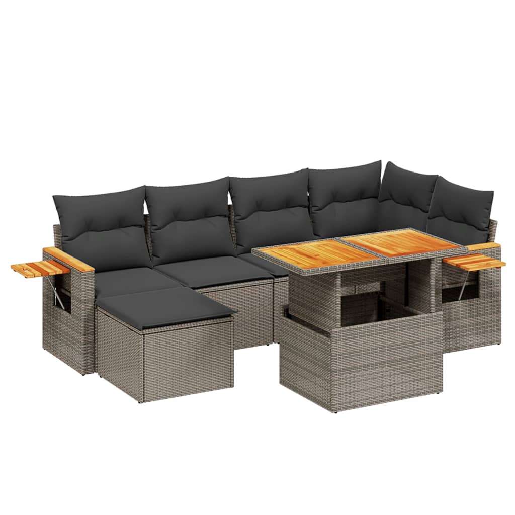 Set Divani da Giardino 7 pz con Cuscini Grigio in Polyrattan