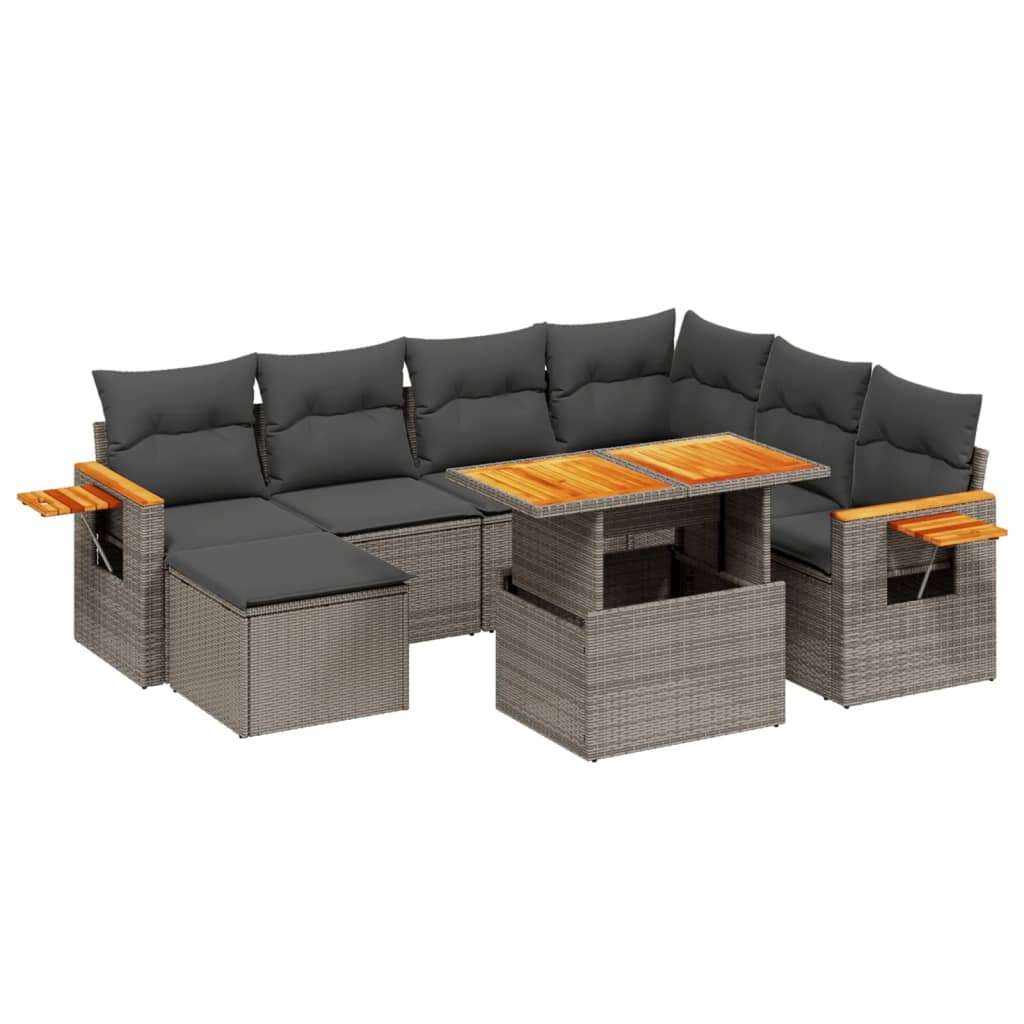 Set Divano da Giardino 8 pz con Cuscini Grigio in Polyrattan