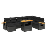 Set Divani da Giardino 9 pz con Cuscini Nero in Polyrattan