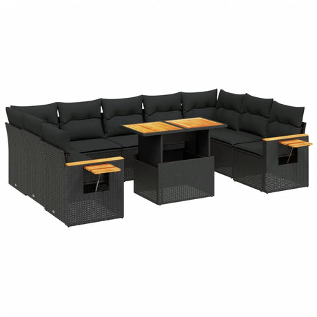 Set Divani da Giardino 10pz con Cuscini in Polyrattan Nero