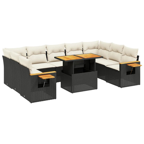 Set Divani da Giardino 10pz con Cuscini in Polyrattan Nero