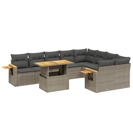 Set Divano da Giardino 10 pz con Cuscini Grigio in Polyrattan