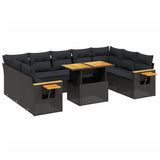 Set Divani da Giardino 11 pz con Cuscini in Polyrattan Nero