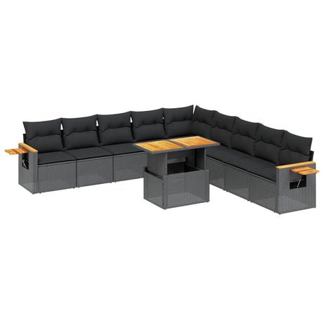 Set Divani da Giardino 11 pz con Cuscini in Polyrattan Nero