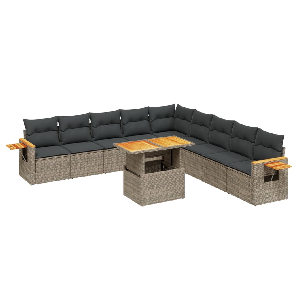 Set Divani da Giardino 11 pz con Cuscini in Polyrattan Grigio