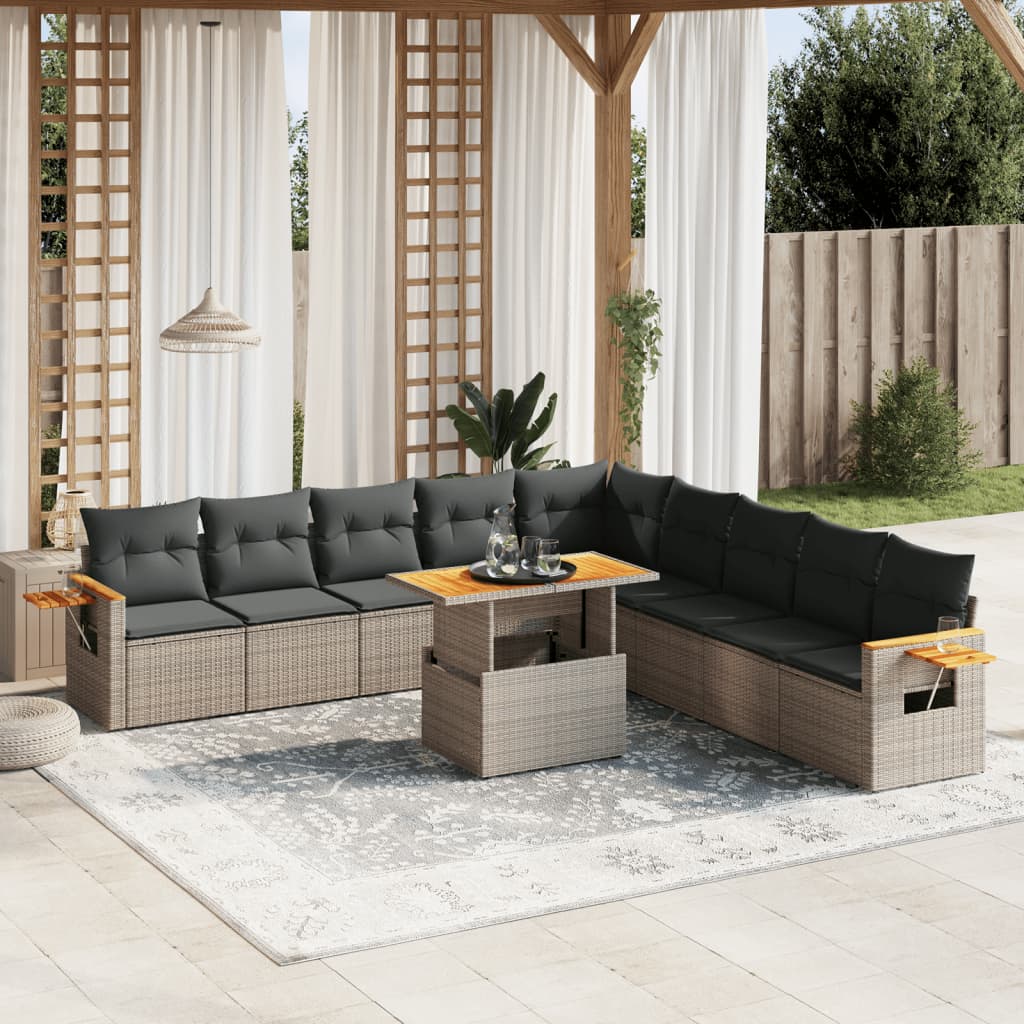 Set Divani da Giardino 11 pz con Cuscini in Polyrattan Grigio