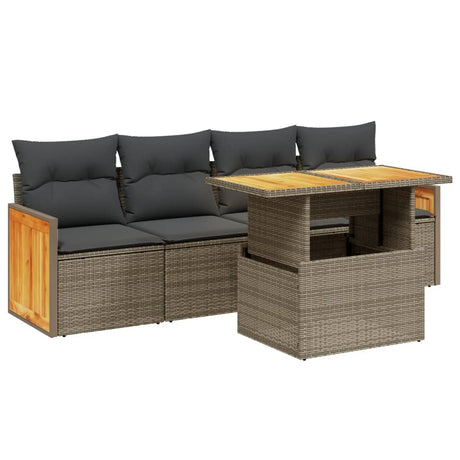 Set Divano da Giardino 5 pz con Cuscini Grigio in Polyrattan