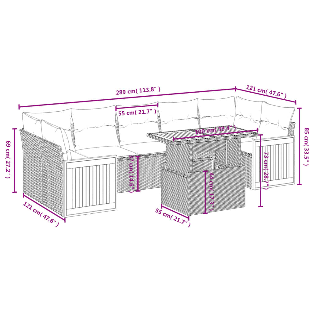 Set Divani da Giardino con Cuscini 8 pz Nero in Polyrattan