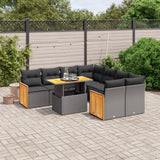 Set Divani da Giardino 9 pz con Cuscini Nero in Polyrattan