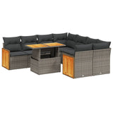 Set Divano da Giardino 9 pz con Cuscini Grigio in Polyrattan