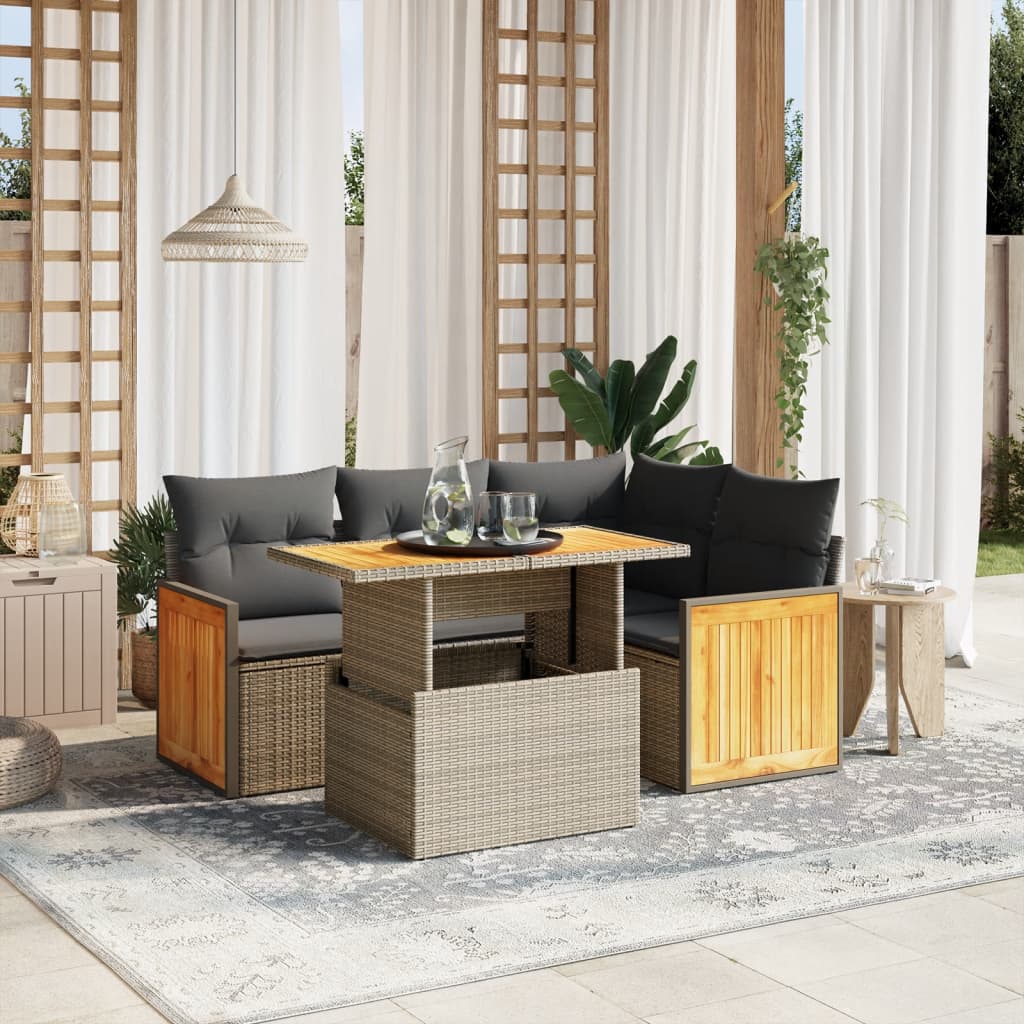 Set Divano da Giardino 5 pz con Cuscini Grigio in Polyrattan