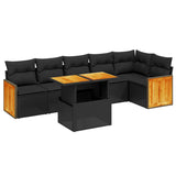 Set Divani da Giardino con Cuscini 7pz Nero Polyrattan