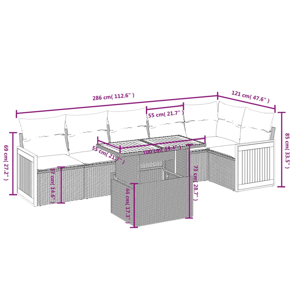 Set Divani da Giardino con Cuscini 7pz Nero Polyrattan