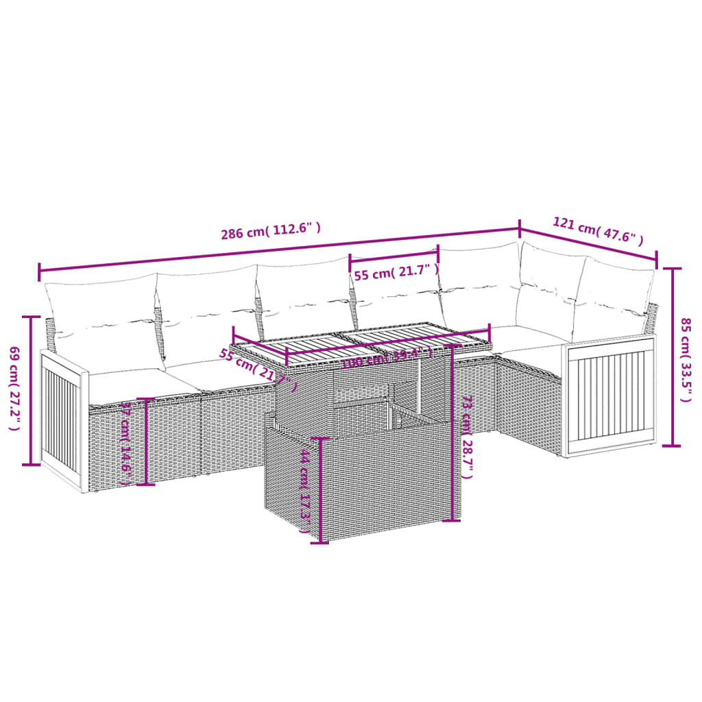 Set Divani da Giardino 7 pz con Cuscini Grigio in Polyrattan