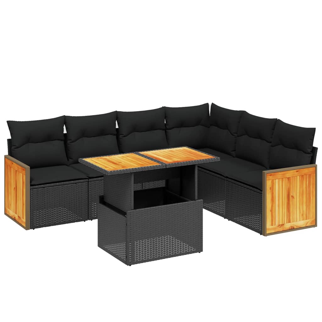 Set Divani da Giardino con Cuscini 7pz Nero Polyrattan