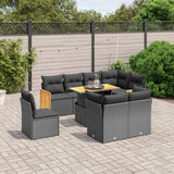 Set Divani da Giardino 9 pz con Cuscini Nero in Polyrattan