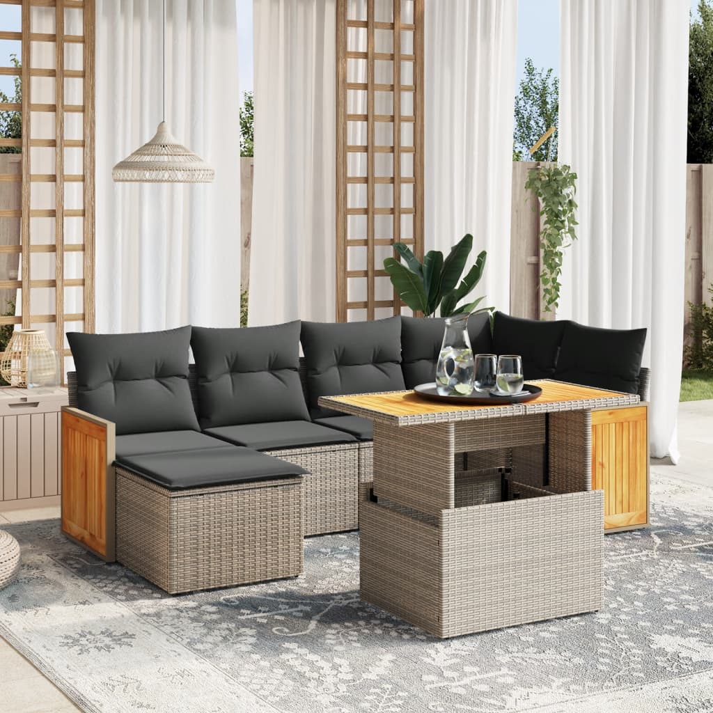 Set Divani da Giardino 7 pz con Cuscini Grigio in Polyrattan