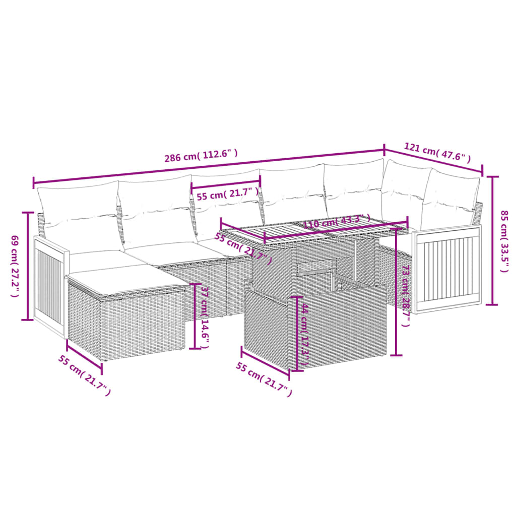 Set Divani da Giardino con Cuscini 8 pz Nero in Polyrattan