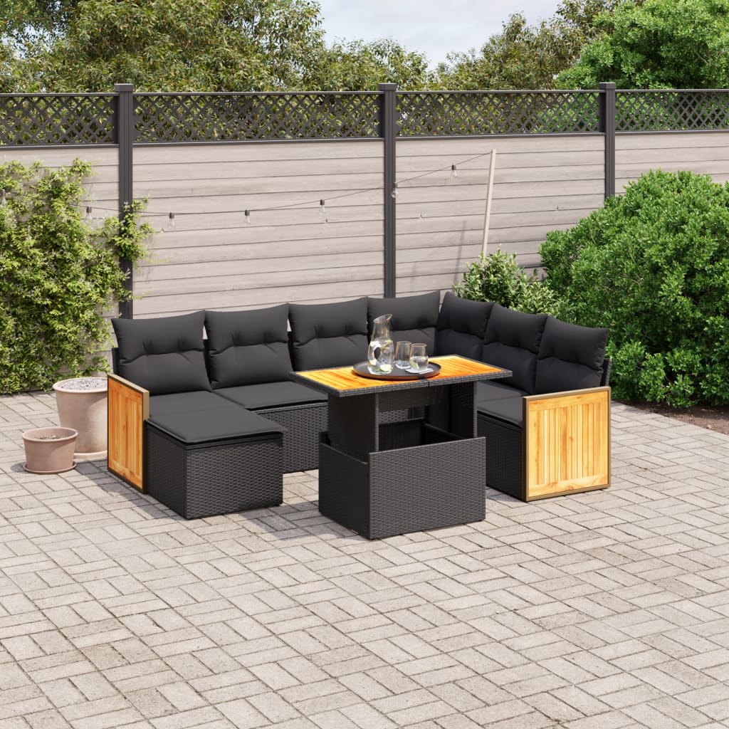 Set Divani da Giardino con Cuscini 8 pz Nero in Polyrattan