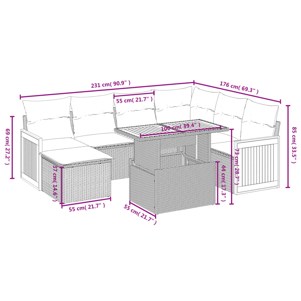 Set Divani da Giardino con Cuscini 8 pz Nero in Polyrattan